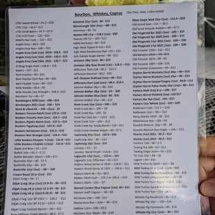 Bourbon menu...yowsers!
