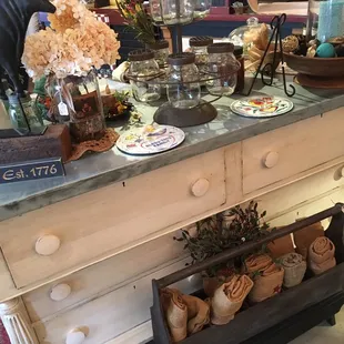  counter with a variety of items