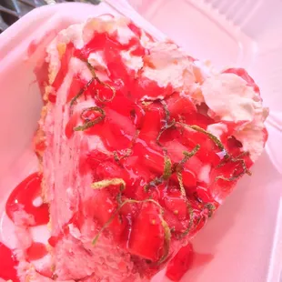 Strawberry Lime Ice cream pie with pretzel crust.  So good I forgot to take a pic before trying it.