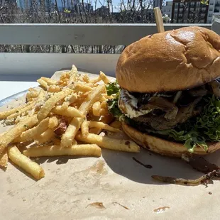 Burger and truffle fries