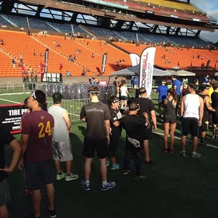 Lining up for Knockerball Hawaii at the Spartan Race in Aloha Stadium