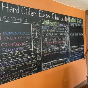 Seasonal cider and wine menu