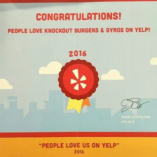 PEOPLE LOVE US ON YELP CERTIFICATE
