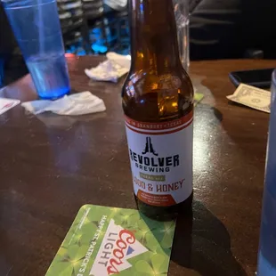 a bottle of beer on a table