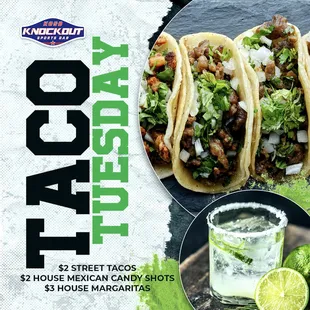 $2 Tacos
#TacoTuesday
#KnockoutSportsBar