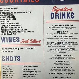 Drink menu