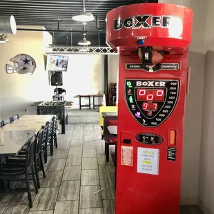 a red machine in a restaurant