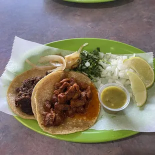 Pastor Taco and Barbacoa Taco