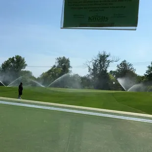 Coarse was nice except the 8 th hole the sprinklers were on from 1 pm. Left at 6 pm and they were still on. Greens very good condition.