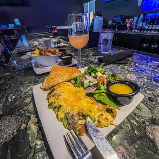 Crispy Fried Calamari, Mimosa, Omelette spread