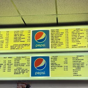 Menu (price changes, as of Sept 2021)
