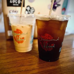 Regular size Ice Americano and Regular size Ice Almond milk latte.