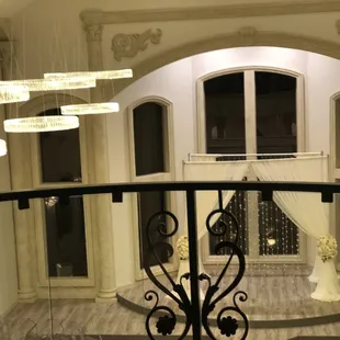 Ceremony area. Photo taken from upstairs patio, right across from the bride's dressing room. Reception area is different.