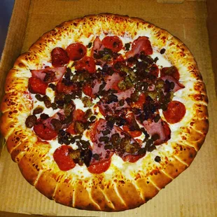 Meat lovers stuff crust pizza