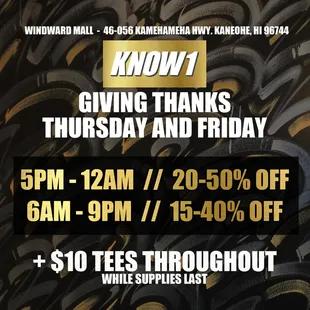 Black Friday specials start Thursday at 5pm! If you&apos;re at Windward Mall shopping, come by KNOW1