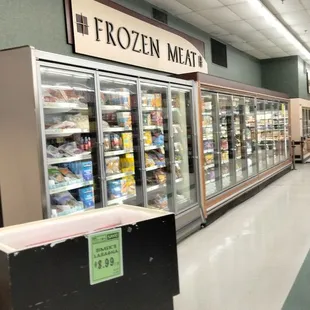 a frozen meat section