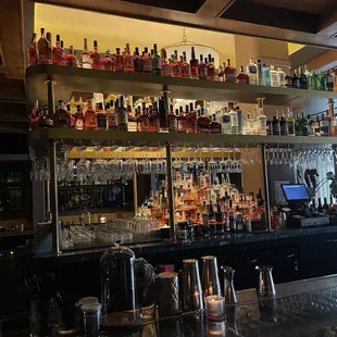 Front view of the fully stocked bar