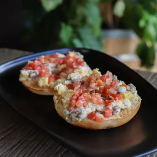 Chopped Breakfast Bagel - Bagel of choice loaded with a mixture of chopped sausage, egg, cheese, &amp; cream cheese, topped with pico de gallo