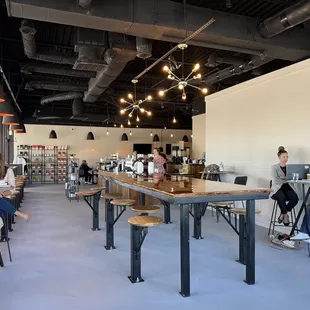 people sitting at tables in a coffee shop
