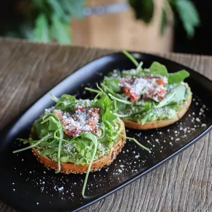 Garden Avocado Bagel - Everything Bagel, Avocado Spread, Pico de Gallo, Arugula, Cotija Cheese
