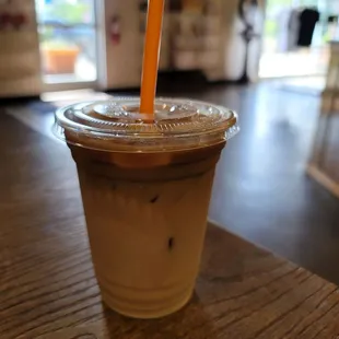 Iced dirty Chai tea latte with a secret twist. Yum!