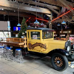 a yellow truck in a restaurant