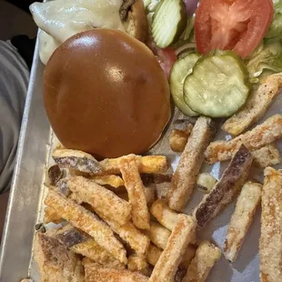 Build Your Own Burger (with chicken) and House Cut Sweet Potato Fries