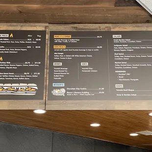 The rest of the menu with prices on them