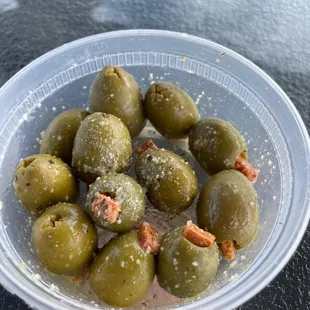 Stuffed olives.  Owner originally from Hazlet  NJ