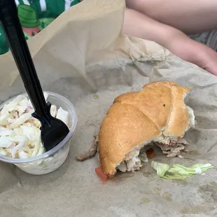 Knuckle Sandwich &amp; Coleslaw.  Our granddaughter was enjoying it before I got to pic taking.  She finished it up after I got this.
