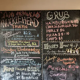 The happenings and daily bartenders specials!