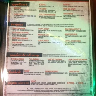 a menu for a restaurant