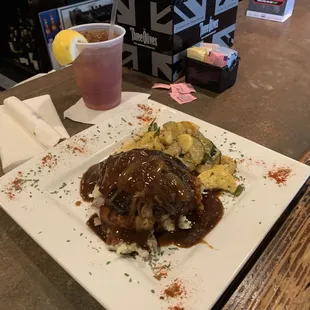Hamburger Steak with Grilled Zuchini and Squash at Knuckleheads restaurant in Metairie, LA