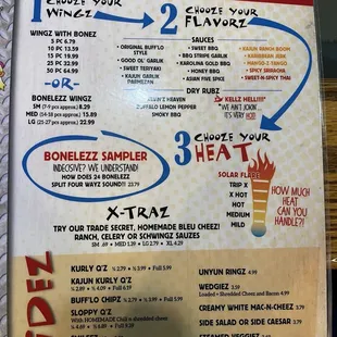Wings menu