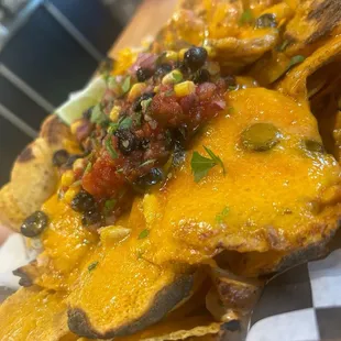 Nachos. They were out of some things but that is because they make the bread and pretzels fresh every day.  Heard pizza was very good