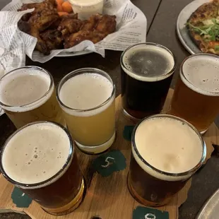 Beer flight and wings
