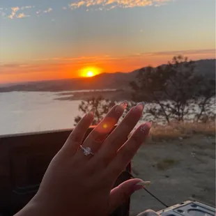 The photo right after the proposal! Sunset at Millerton Lake!