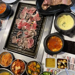 Yummy side dishes along with many choices of meat