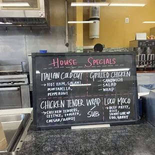 a menu on a blackboard