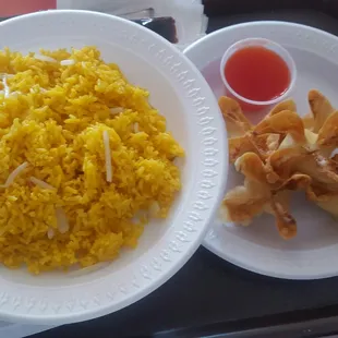 Fried-ish rice, and crab Rangoon.