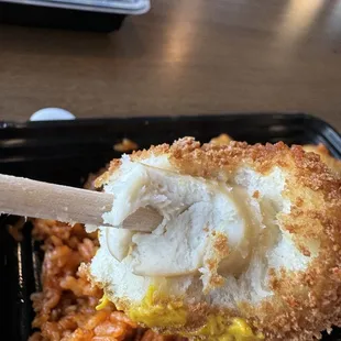 Korean Corn Dog half eaten "unmelted cheese "