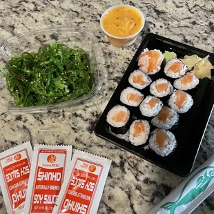 Salmon Box, Seaweed Salad and Spicy Mayo