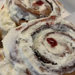 Giant raspberry cinnamon rolls