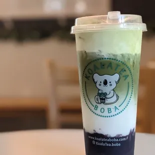 The Hulk from the House SpecialTeas menu (Premium matcha, ube fresh milk, brown sugar boba &amp; matcha cream)