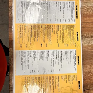 The written menu.