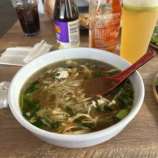 Chicken Pho with side veggies.