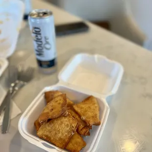 Crab Puffs. I wish they included a dipping sauce with this order.