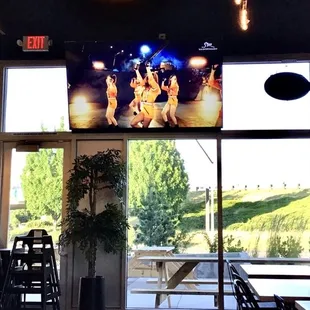 Part of seating area...with large screen TV.