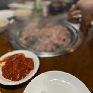 a variety of foods on plates