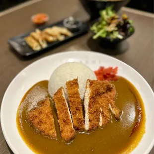 Chicken Katsu Curry + Gyoza + Ramen and side salad. EXCELLENT!